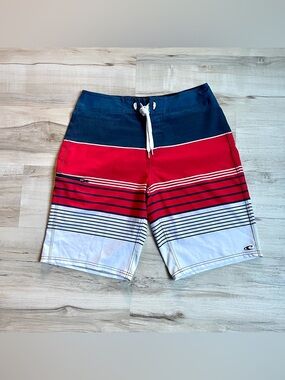 Oneill men’s Striped Board Shorts - Red, Navy & White, size 30